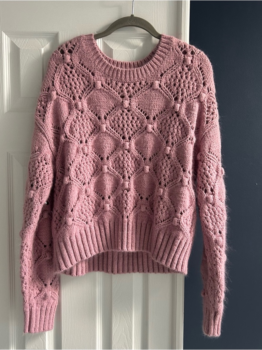 Lucky Brand Pink Openwork Crewneck Sweater